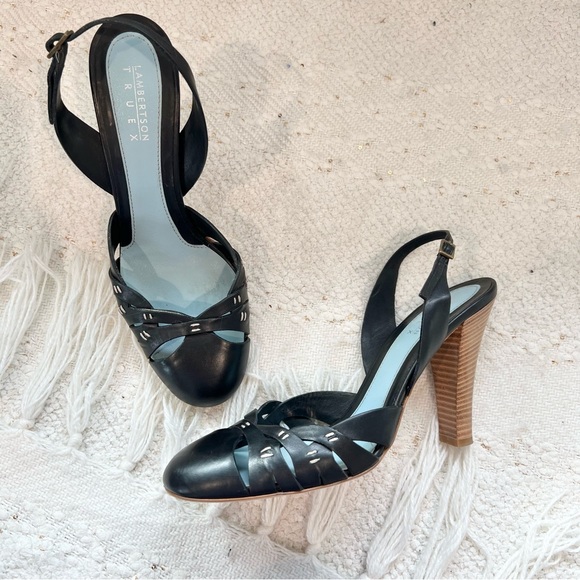 Lambertson Truex Shoes - Trendy Black Leather Heels by Truex